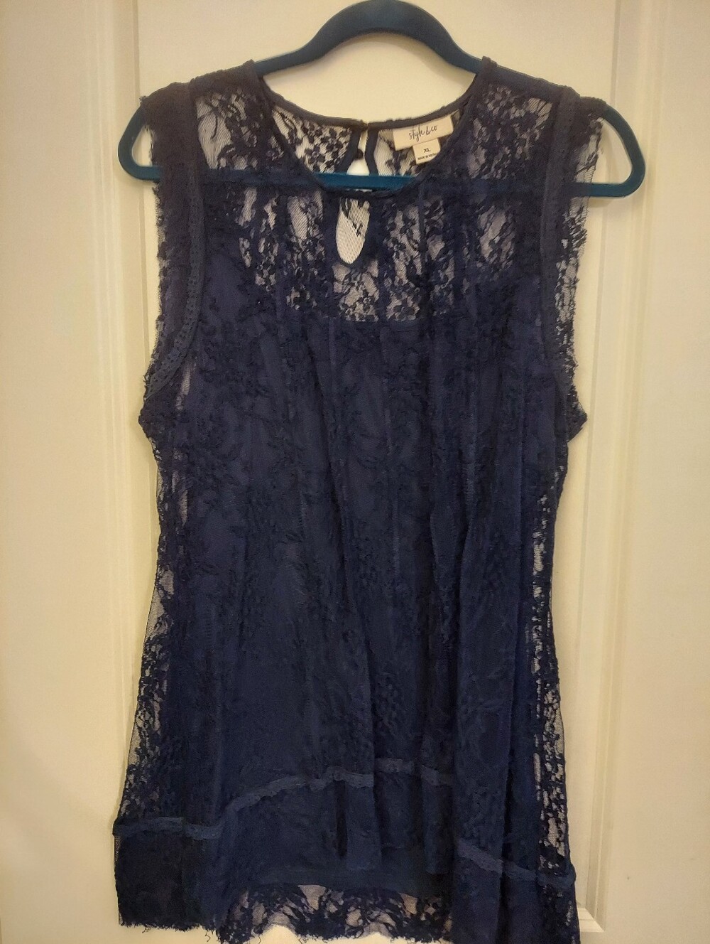 Style & Co. Women's Navy Blue Lace Sleeveless Tunic Top - XL